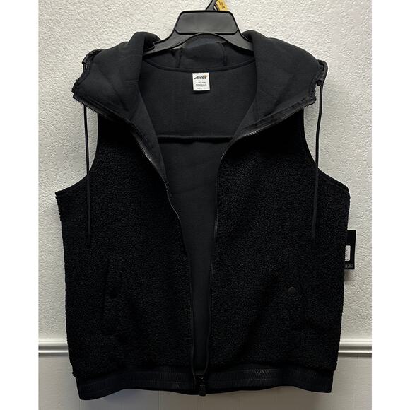 AVIA Women’s Black Full Zip Faux Shearling Hooded Vest Front Pockets K606 - Picture 3 of 15